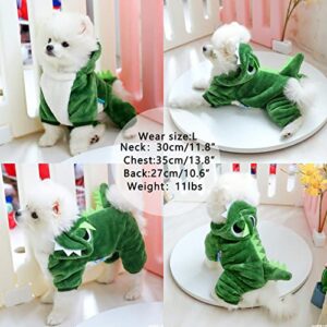 CAISANG Small Pet Halloween Costumes Cute Green Dog Hoodie Dinosaur Cosplay Clothing Winter Warm Onesies Coat Cat Cold Weather Clothes Velvet Pajamas Doggie Outfit Funny Apparel for Small Dogs XS