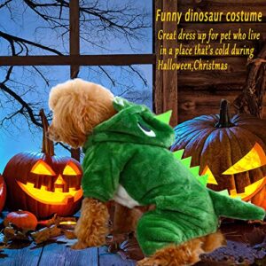 CAISANG Small Pet Halloween Costumes Cute Green Dog Hoodie Dinosaur Cosplay Clothing Winter Warm Onesies Coat Cat Cold Weather Clothes Velvet Pajamas Doggie Outfit Funny Apparel for Small Dogs XS