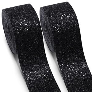 2 rolls glitter ribbon 1-1/2 inch x 10 yards wrapping cut edge ribbon for gift wrapping shiny wrapping ribbon for diy crafts shower tree party home wedding decoration(black, 1-1/2 inch wide)