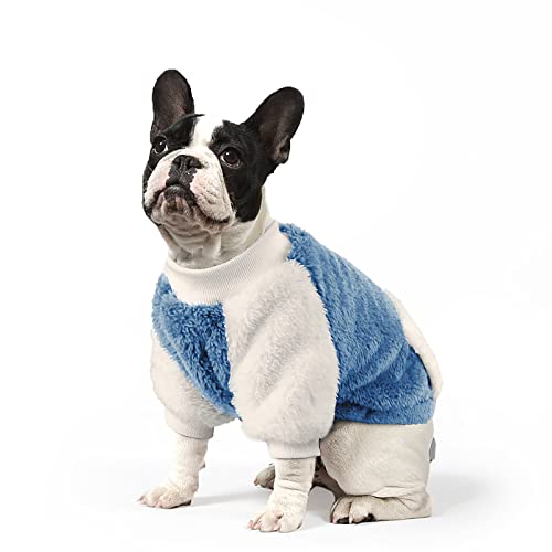 LESYPET Dog Sweaters for Small Dogs, Fleece Doggy Sweater Small Dog Clothes Warm Puppy Coat Dog Pullover for Small Dogs Girl Boy, Blue XX-Large