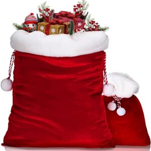 2 pieces christmas velvet bags with drawstring in 2 size large christmas santa gift sack for xmas playing santa present toy (red, simple style)