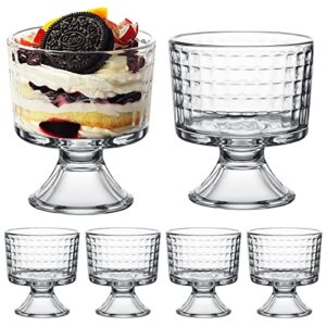 homaisson glass dessert bowls 6 pcs, 9.8 oz footed crystal trifle bowls, large dessert cups for ice cream, sundaes, parfait, milkshakes, fruits, pudding, snack, cereal, nuts, 3.6×4 in, xl