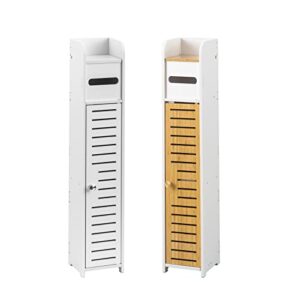 aojezor bathroom storage cabinet,small bathroom storage cabinet set of 2 white-bamboo narrow bathroom cabinet waterproof great for small spaces,slim bathroom storage fit for toilet paper storage