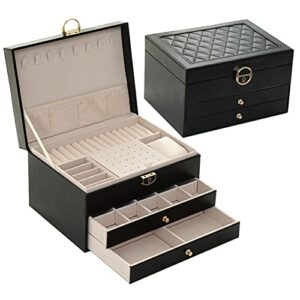 wuiien jewelry box 3-layer jewelry organizer (black) (wuiien-05)