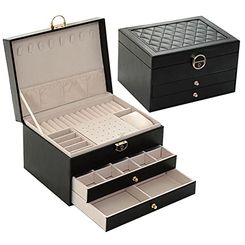 WUIIEN Jewelry Box 3-Layer Jewelry Organizer (Black) (WUIIEN-05)