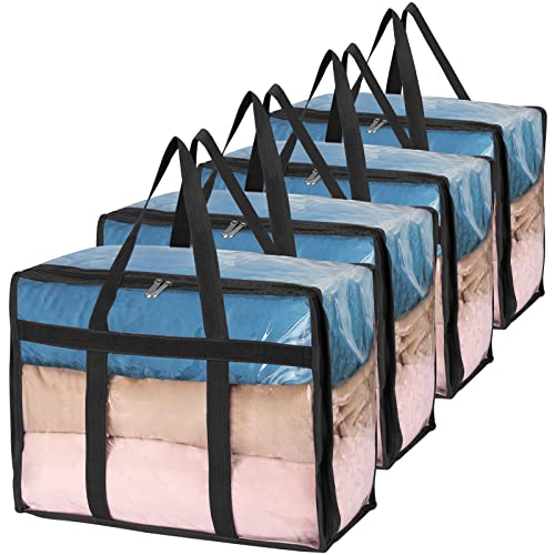 Fixwal Clear Clothes Storage Bags PVC Organizers Vinyl Bags for Comforter,Blanket,Bedding,Duvet,Transparent Moving Totes with Reinforced Handle & Zipper, 4 Pack 18x15x9 Inch