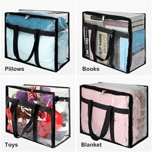 Fixwal Clear Clothes Storage Bags PVC Organizers Vinyl Bags for Comforter,Blanket,Bedding,Duvet,Transparent Moving Totes with Reinforced Handle & Zipper, 4 Pack 18x15x9 Inch