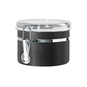 oggi stainless steel kitchen canister 26oz, black - airtight clamp lid, clear see-thru top - ideal for kitchen storage, food storage, pantry storage. size 5" x 3.5". (5300.3)