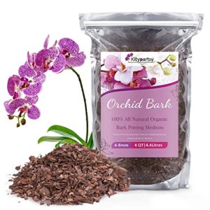organic orchid potting bark, all natural orchid pine bark wood chips mulch for indoor plants-small 1/8" to 5/16"-orchid medium for repotting and root development of all orchid plant types- 4 quart