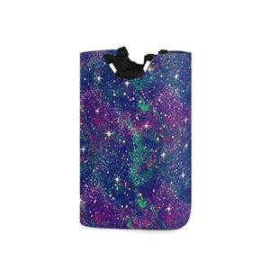 exnundod galaxy night cosmos laundry basket glitter stars large laundry hamper folding clothes bag with handle oxford clothes washing bin 22.7 inch
