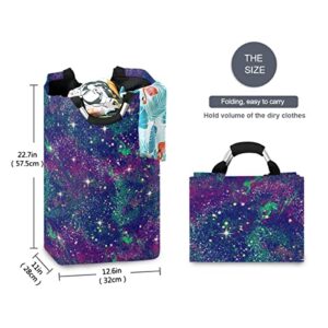 Exnundod Galaxy Night Cosmos Laundry Basket Glitter Stars Large Laundry Hamper Folding Clothes Bag with Handle Oxford Clothes Washing Bin 22.7 Inch