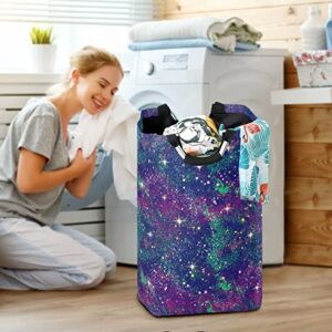 Exnundod Galaxy Night Cosmos Laundry Basket Glitter Stars Large Laundry Hamper Folding Clothes Bag with Handle Oxford Clothes Washing Bin 22.7 Inch