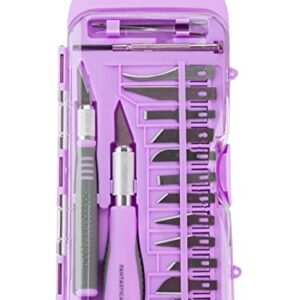 FantastiCAR Craft Knife Precision Cutter Hobby Knife Blades Set (18pcs) for Art Work, Scrapbooking, Stencil, Architecture Modeling, Wood Leather Working (Purple)