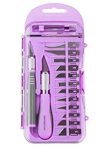 FantastiCAR Craft Knife Precision Cutter Hobby Knife Blades Set (18pcs) for Art Work, Scrapbooking, Stencil, Architecture Modeling, Wood Leather Working (Purple)