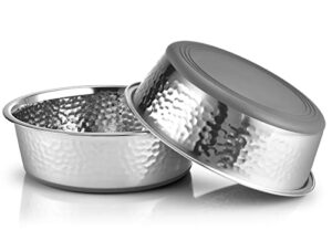 urbuddies 2 pack hammered stainless steel cat bowls, 2 cup, gray bottom