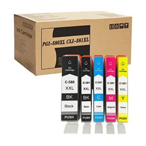 oglu pgi-580 cli-581 xl compatible ink cartridges for canon pixma ts705 tr7550 tr8550 ts6150 ts6151 ts6250 ts6251 ts8150 ts8151 ts8152 ts8250 ts8251 printer 1set 5pcs