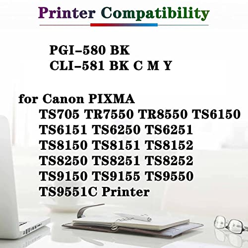 OGLU PGI-580 CLI-581 XL Compatible Ink Cartridges for Canon PIXMA TS705 TR7550 TR8550 TS6150 TS6151 TS6250 TS6251 TS8150 TS8151 TS8152 TS8250 TS8251 Printer 1set 5pcs