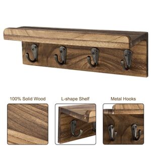 HRONRAD Rustic Key Holder for Wall, Farmhouse Wall Shelf with 4 Hooks, Wall Mounted Key Racks, Wooden Mail Organizer with Hooks for Entryway