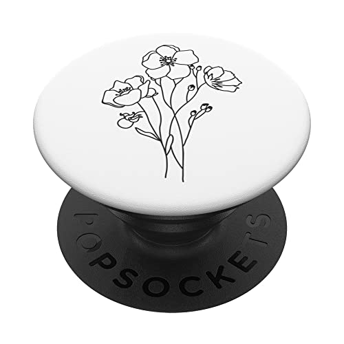 Minimal Poppy Boho Floral White Wildflower Floral Flower PopSockets Swappable PopGrip