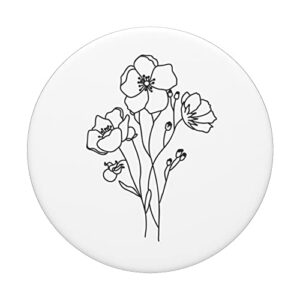 Minimal Poppy Boho Floral White Wildflower Floral Flower PopSockets Swappable PopGrip