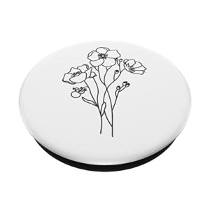 Minimal Poppy Boho Floral White Wildflower Floral Flower PopSockets Swappable PopGrip