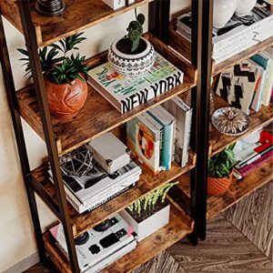 IRONCK Industrial Bookshelves 5-Tier Ladder Shelf, Storage Shelves Rack Shelf Unit, Wood Look Accent Furniture Metal Frame for Home Office, Bathroom, Living Room