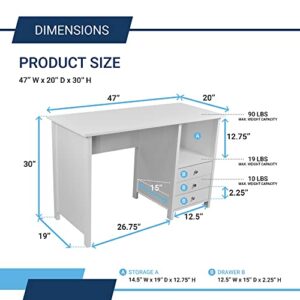 Techni Mobili White Desk with Drawers - Small Office Desk with 3 Cabinet Drawers, Open Shelf, & Laminated Wooden Panels Office & Study Table for Bedroom & Workstations