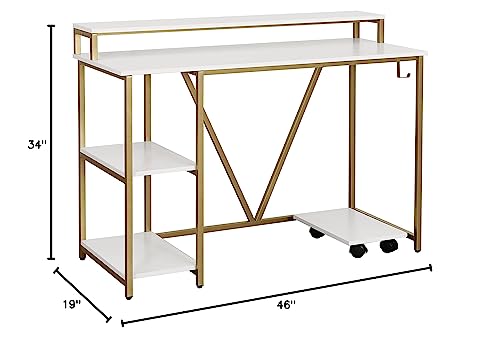 Techni Mobili Computer Desk - Industrial Writing Desk with Storage Shelves, Monitor Stand, & Accessory Holder - Home Office Laptop Computer Table with CPU Caddy & 2-Tier Small Bookshelf Space