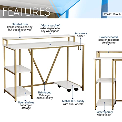 Techni Mobili Computer Desk - Industrial Writing Desk with Storage Shelves, Monitor Stand, & Accessory Holder - Home Office Laptop Computer Table with CPU Caddy & 2-Tier Small Bookshelf Space