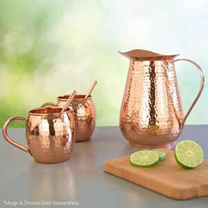 Artisan’s Anvil Copper Pitcher w/Copper Handle and Lid, Pure 100% Hammered Vessel, Heavy Duty Copper Jug, Handmade, 70 fl. Oz, Best for Water, Ayurveda, Moscow Mule, Cocktails
