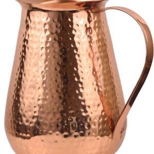 Artisan’s Anvil Copper Pitcher w/Copper Handle and Lid, Pure 100% Hammered Vessel, Heavy Duty Copper Jug, Handmade, 70 fl. Oz, Best for Water, Ayurveda, Moscow Mule, Cocktails