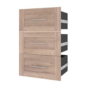 bestar 3 drawer set for pur shelving unit in rustic brown