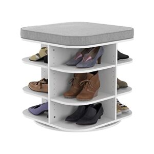 closetmaid shoe storage bench ottoman, rotating with gray cushion, adjustable, white finish