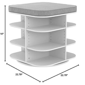 ClosetMaid Shoe Storage Bench Ottoman, Rotating with Gray Cushion, Adjustable, White Finish
