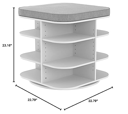 ClosetMaid Shoe Storage Bench Ottoman, Rotating with Gray Cushion, Adjustable, White Finish