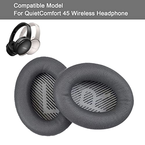 QC45 Replacement Ear Pads Quite-Comfort Protein Leather Earpads Covers Noise Canceling Ear Pads Cushions Earmuff Repair Part for Bose QC45 Headphone (Dark Grey/Grey)