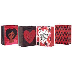 hallmark mahogany valentine's day 9" medium gift bag bundle (4 bags: "valentine vibes," hearts, sweet on you") for friends, sisters, galentines, husband, wife