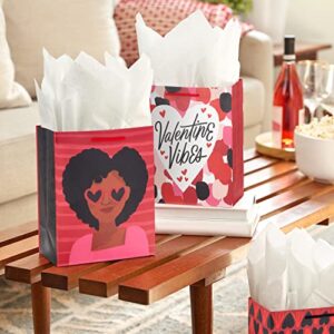 Hallmark Mahogany Valentine's Day 9" Medium Gift Bag Bundle (4 Bags: "Valentine Vibes," Hearts, Sweet on You") for Friends, Sisters, Galentines, Husband, Wife