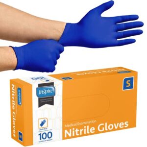 inspire cobalt blue exam grade nitrile gloves size xl, box of 100