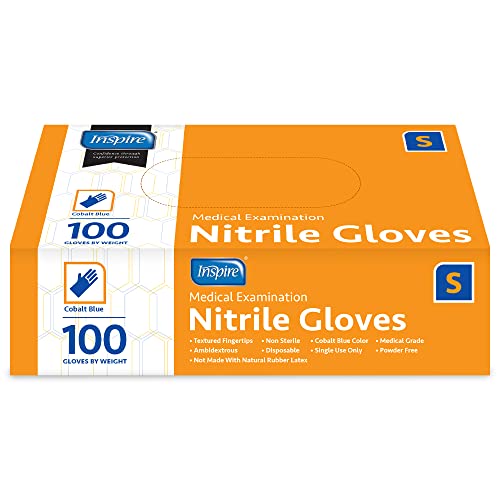 Inspire Cobalt Blue Exam Grade Nitrile Gloves Size XL, Box of 100