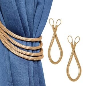 MALOINTEX 2 Pack Curtain 4 Strand Ropes Tiebacks Tie-Backs, Curtain Handmade Holdbacks, Polyester 4 Strand Cord Rope Tieback - Gold