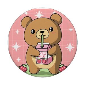 Kawaii Teddy Bear Drinking Strawberry Milk Japanese PopSockets Standard PopGrip