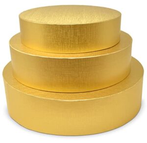 set of 3 gold cake stand holder round cardboard cakes stands, 8" 10" 12" dessert display cupcake stands pastry base plate tray decorative centerpiece for baby shower wedding birthday party table decor