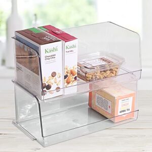 Emeril Lagasse Stackable Plastic Food Storage Organizer Bin Basket with Open Front for Household Kitchen Cabinets, Pantry, Offices, Closets, Bedrooms, Bathrooms 12.2" Wide, 2 Pack - Clear