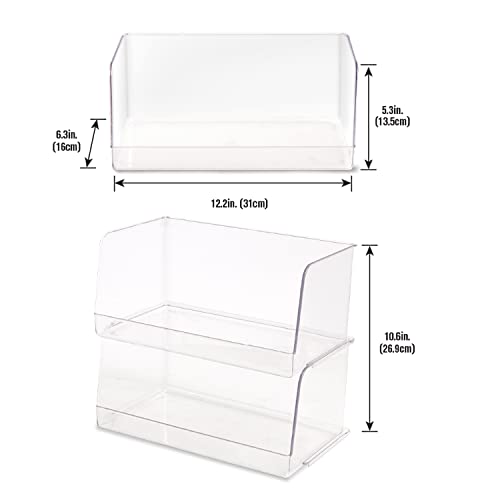 Emeril Lagasse Stackable Plastic Food Storage Organizer Bin Basket with Open Front for Household Kitchen Cabinets, Pantry, Offices, Closets, Bedrooms, Bathrooms 12.2" Wide, 2 Pack - Clear