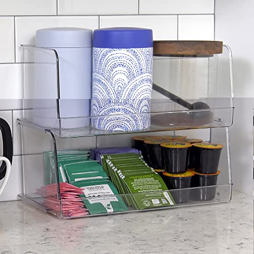 Emeril Lagasse Stackable Plastic Food Storage Organizer Bin Basket with Open Front for Household Kitchen Cabinets, Pantry, Offices, Closets, Bedrooms, Bathrooms 12.2" Wide, 2 Pack - Clear
