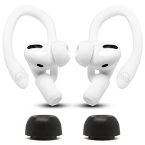 wc hookz + wc tipz - over ear hooks and memory foam tips combo for airpods pro by wicked cushions | white & black