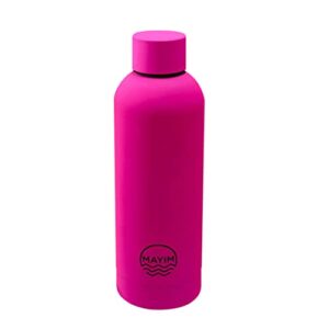 mayim “the bullet” on-the-go sports water bottle, vacuum-insulated double walled reusable stainless-steel thermos, leakproof, matte coated, 17 ounces, hot pink/fuchsia