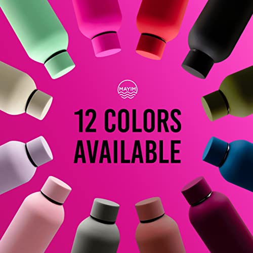 Mayim “The Bullet” On-the-Go Sports Water Bottle, Vacuum-Insulated Double Walled Reusable Stainless-Steel Thermos, Leakproof, Matte Coated, 17 Ounces, Hot Pink/Fuchsia