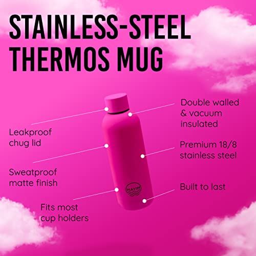 Mayim “The Bullet” On-the-Go Sports Water Bottle, Vacuum-Insulated Double Walled Reusable Stainless-Steel Thermos, Leakproof, Matte Coated, 17 Ounces, Hot Pink/Fuchsia